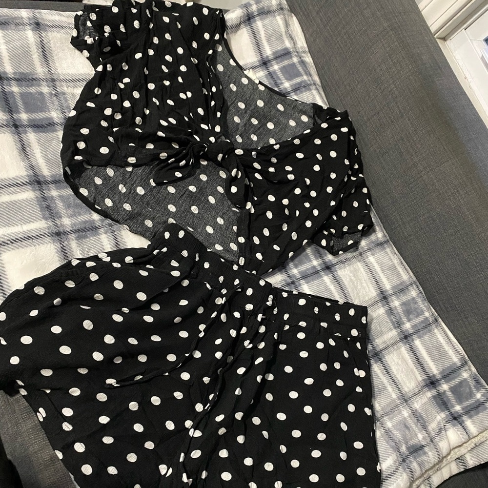 Black & white polka dot crop & short set
